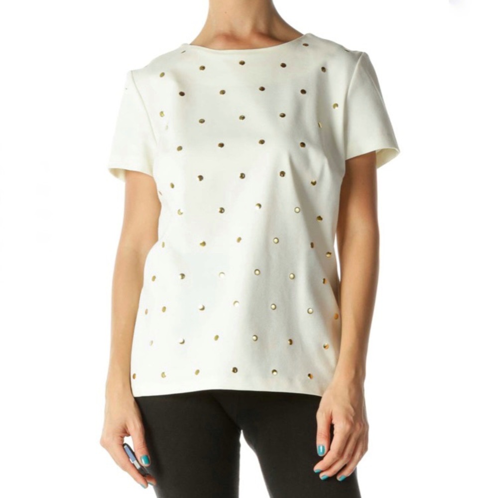 Michael Kors Cream Knit Gold Embellished Top Size Medium